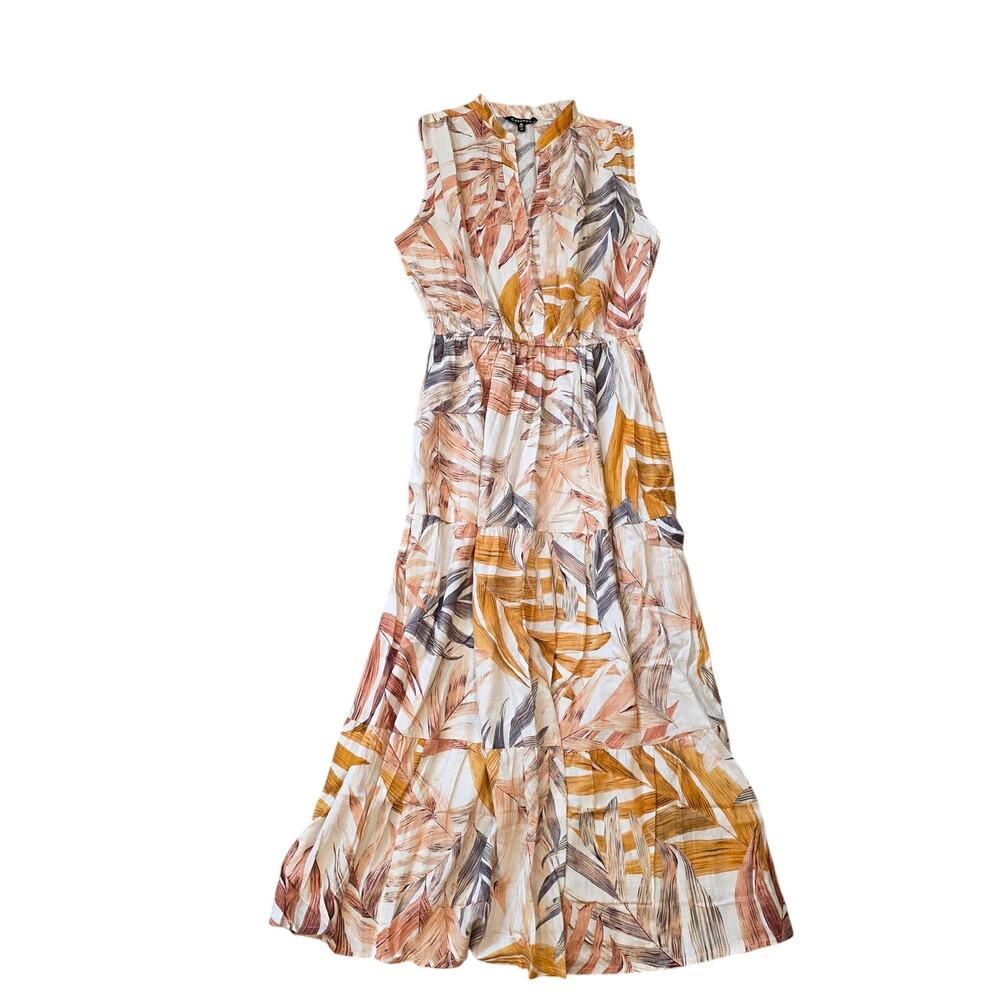 EUC Cassee's sleeveless midi dress tropical leaf print sz M